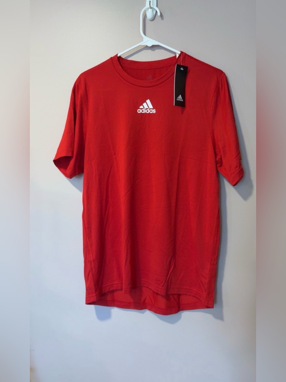 adidas Men's Short Sleeve Performance Tee in Red with White Logo